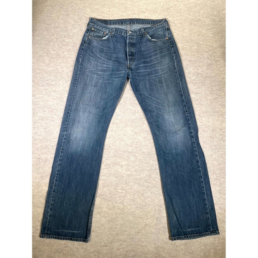 Levis 501 Original Fit Jeans Mens 36x36 Blue Straight Leg Mid Rise Denim Cotton
